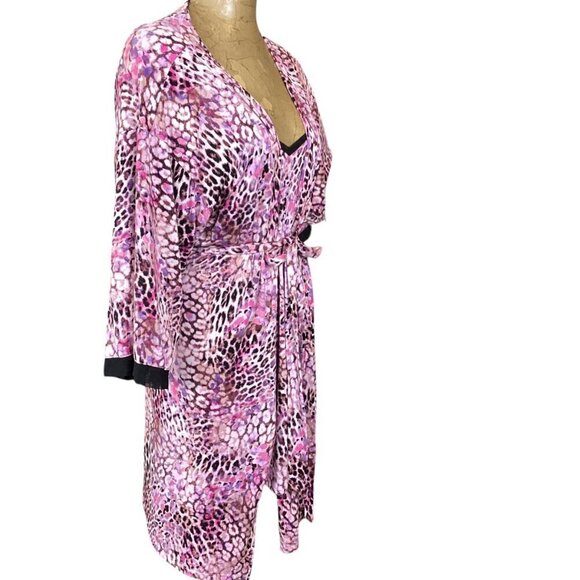 Joyspun Lingerie Set Chemise-Slip & Robe L-XL Pink Burgundy Animal Print 316D - Picture 3 of 11